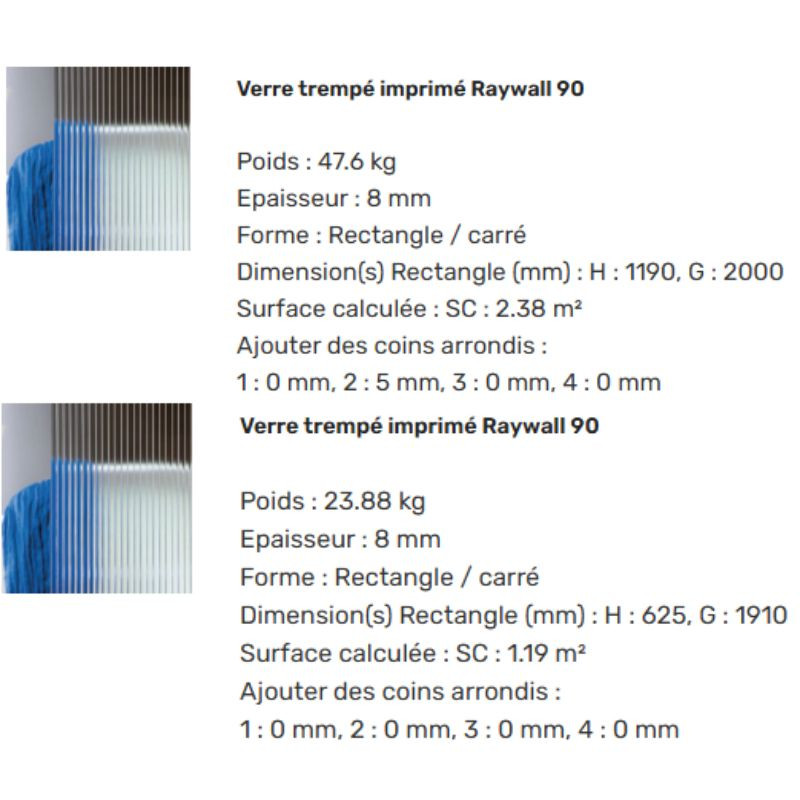 Devis verre trempé Raywall 90 de 8mm