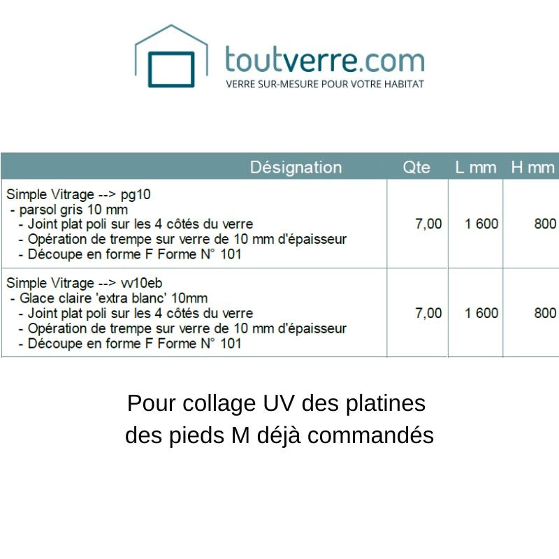Devis 14 plateaux en verre pour pieds M71 noirs