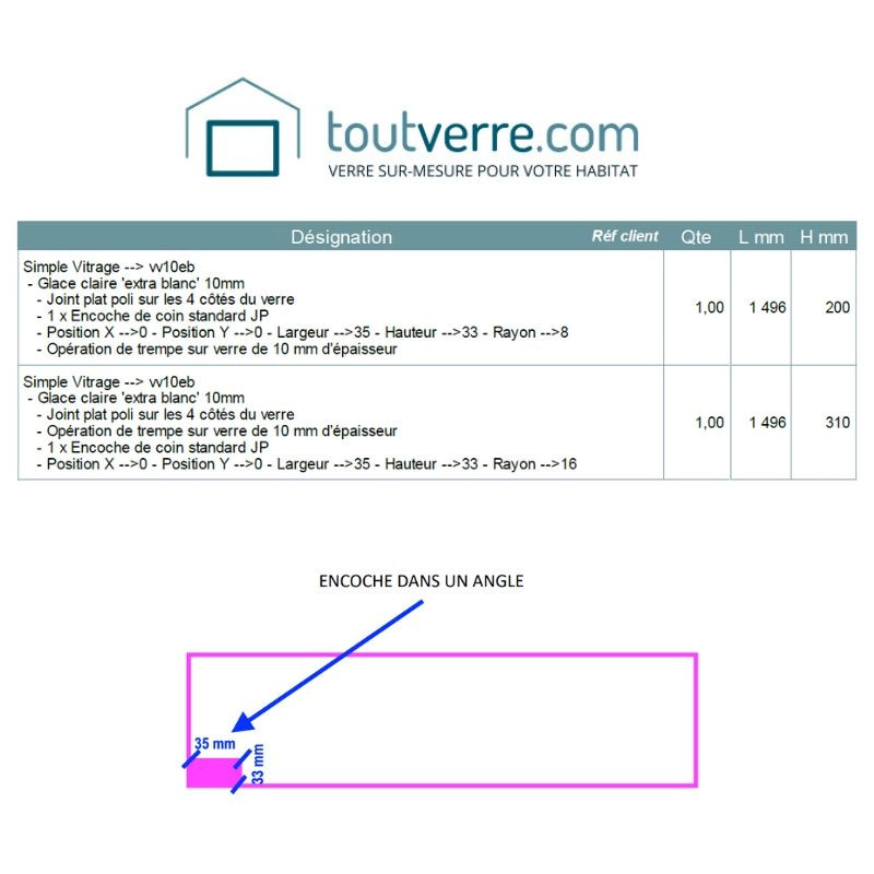Devis verre trempé extra clair 10mm d'épaisseur