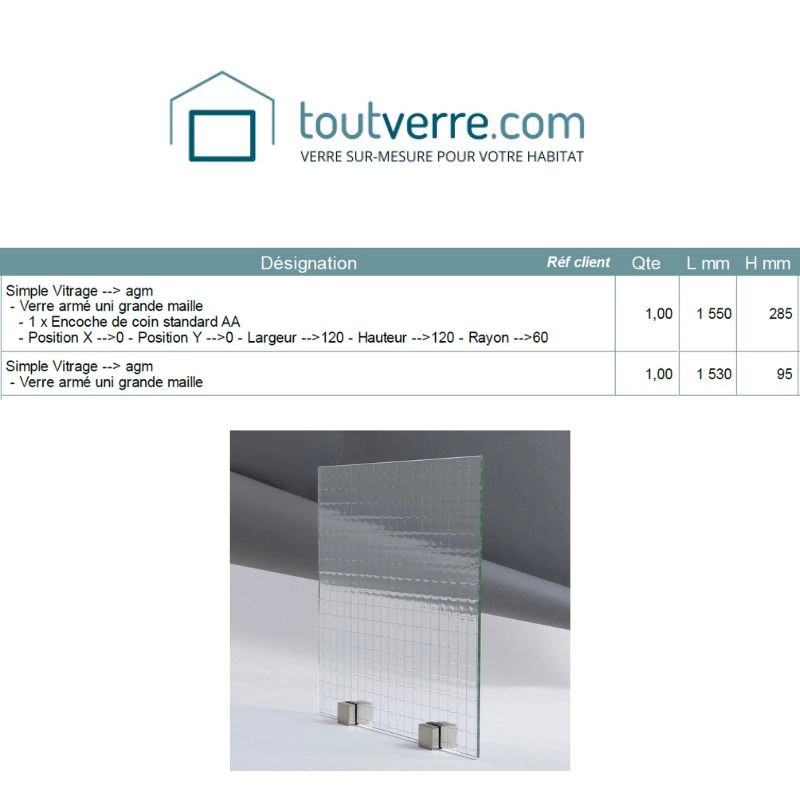 Devis sur mesure verre armé grande maille