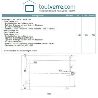 Devis sur mesure verre feuilleté trempé 44.2