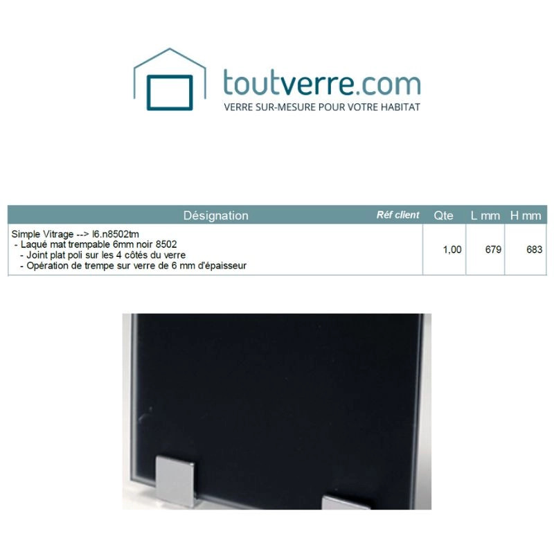 Devis sur mesure verre trempé laqué noir mat