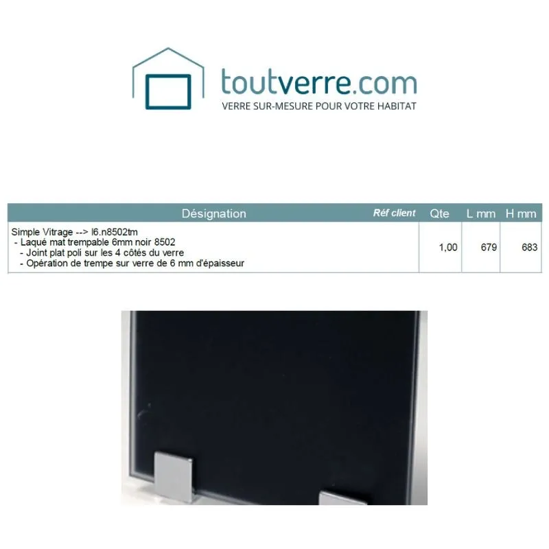 Devis sur mesure verre trempé laqué noir mat