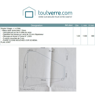 Devis sur mesure verre trempé extra clair 10mm pan coupé