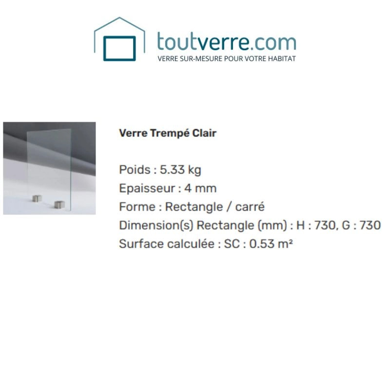 Supplément verre trempé clair 4mm et livraison domicile