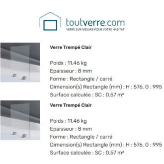 Supplément verre trempé clair 8mm et livraison domicile