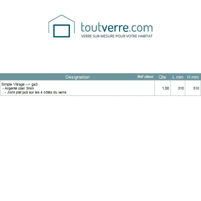 Devis sur mesure miroir clair 3mm d'épaisseur