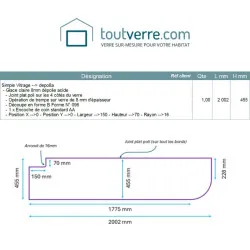 Devis sur mesure verre trempé dépoli acide 8mm 
