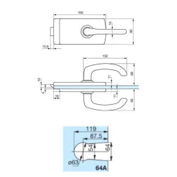 Kit complet serrure + paumelles avec accessoires sans barillet chromé brillant pour porte en verre Clarit® 