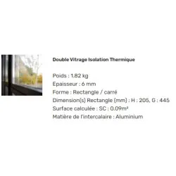 Double vitrage sur sur mesure 205x445mm