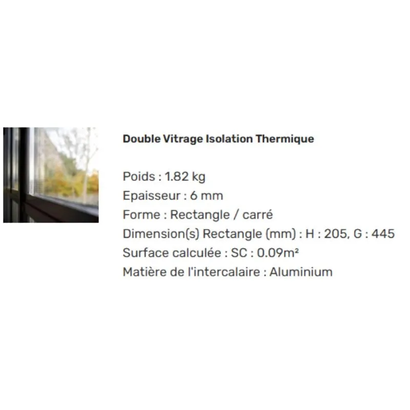 Double vitrage sur sur mesure 205x445mm
