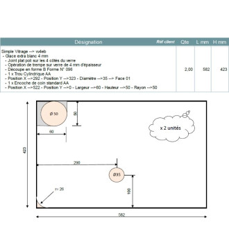 Devis sur mesure verre trempé extra clair 4mm avec perçages