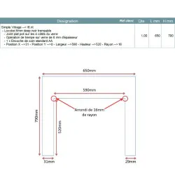 Devis sur ùesure verre trempé laqué noir 6mm avec encoche 