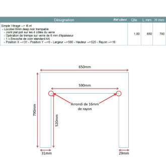Devis sur ùesure verre trempé laqué noir 6mm avec encoche