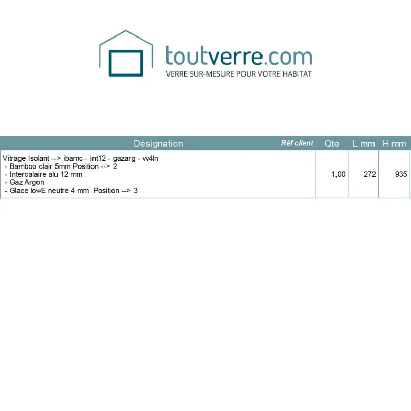 Devis sur mesure double vitrage face imprimée bamboo clair