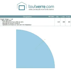 Devis ur mesure verre trempé clair 8mm quart de cercle 