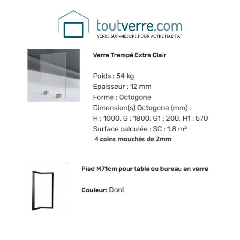 Devis sur mesure table en verre octogone