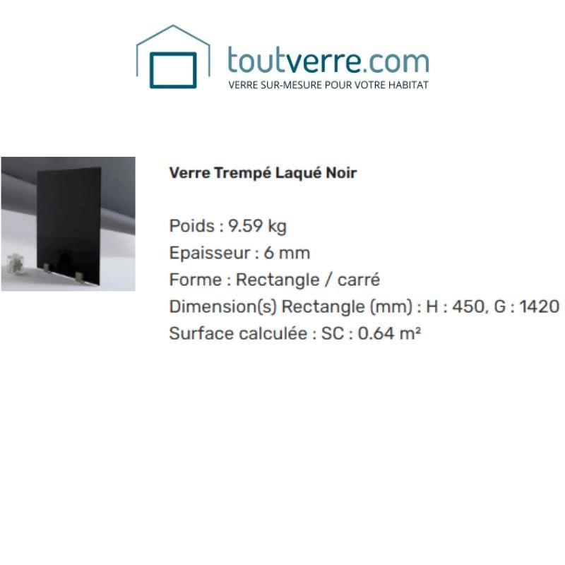 Supplément verre trempé laqué noir 6mm