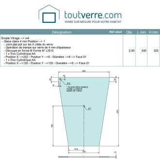 Devis sur mesure verre trempé clair 4mm en forme