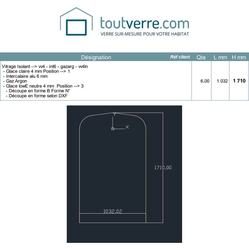 Devis sur mesure double vitrage selon DXF