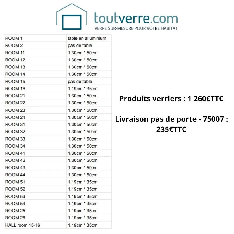 Devis sur mesure verre trempé extra clair 6mm