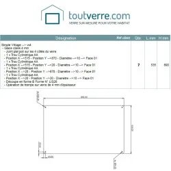 Devis sur mesure verre trempé clair 4mm avec perçages 