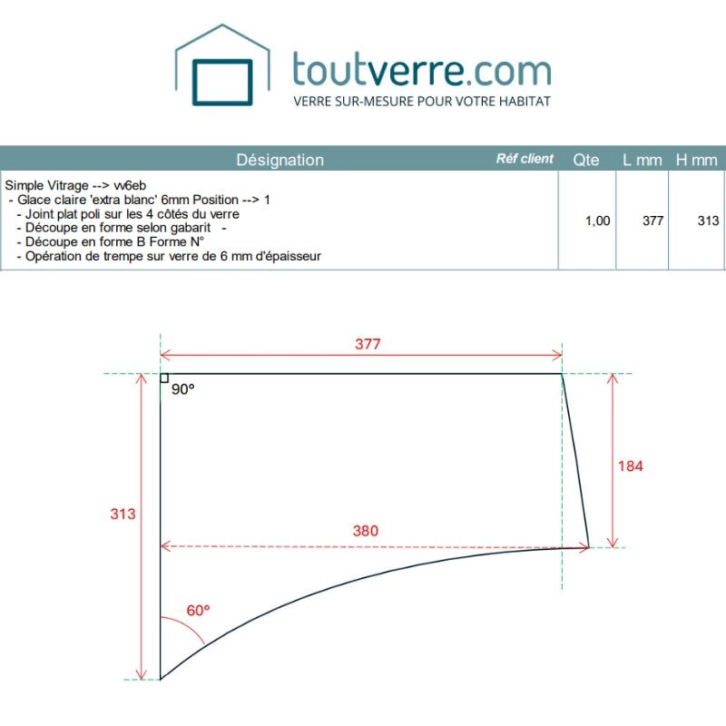 Devis sur mesure verre trempé extra clair 6mm DXF