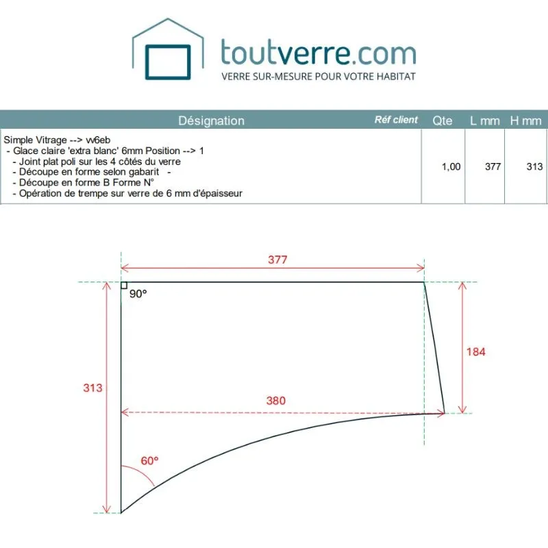 Devis sur mesure verre trempé extra clair 6mm DXF