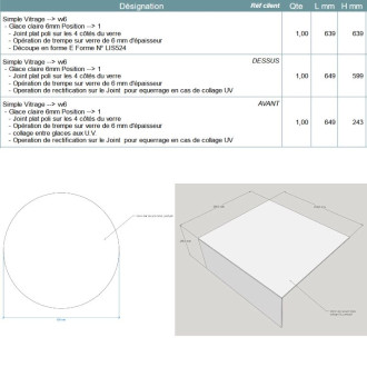 Devis sur mesure verre trempé clair 6mm rond et cloche