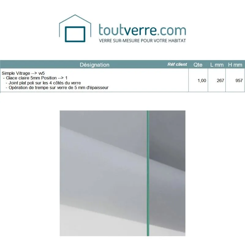 Devis sur mesure verre trempé clair 5mm