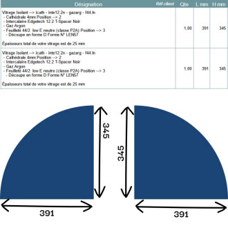 Devis sur mesure double vitrage forme quart de cercle