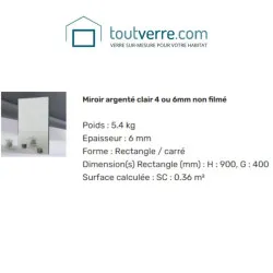 Supplément miroir clair 6mm d'épaisseur 