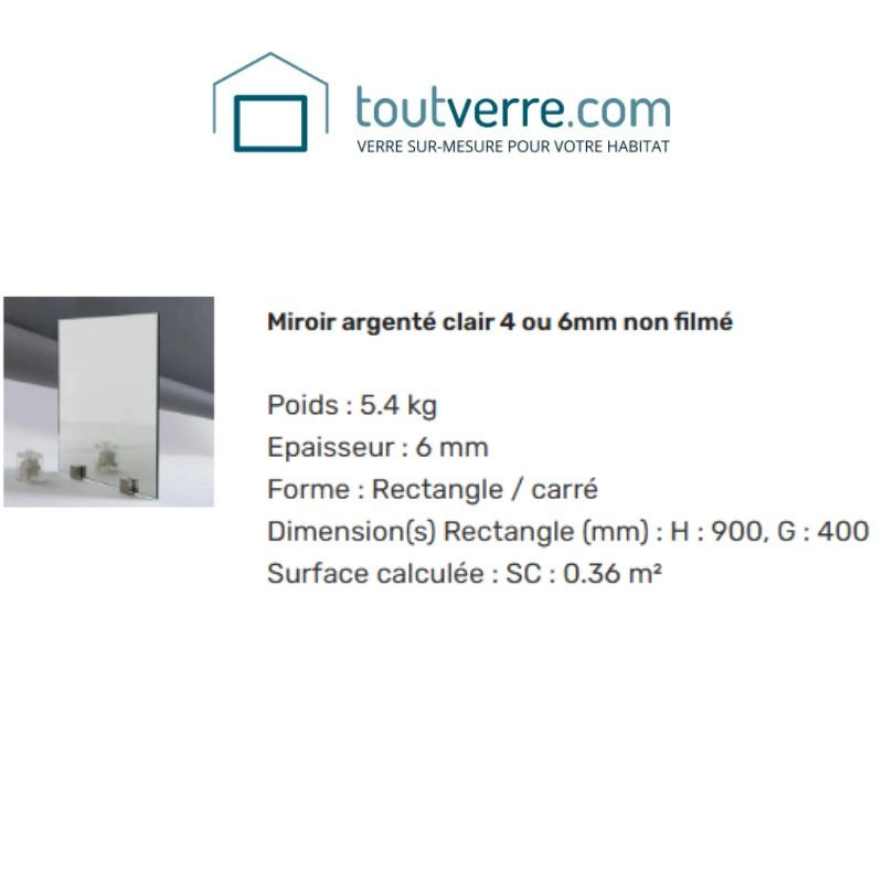 Supplément miroir clair 6mm d'épaisseur