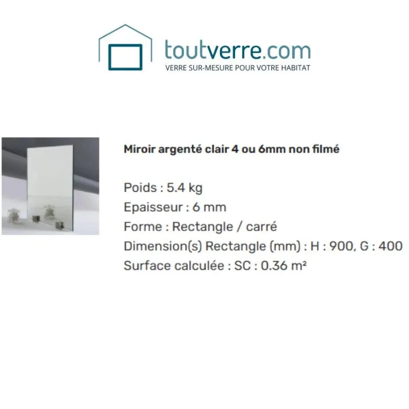 Supplément miroir clair 6mm d'épaisseur