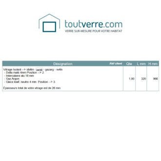 Devis sur mesure double vitrage avec face imprimé delta mat