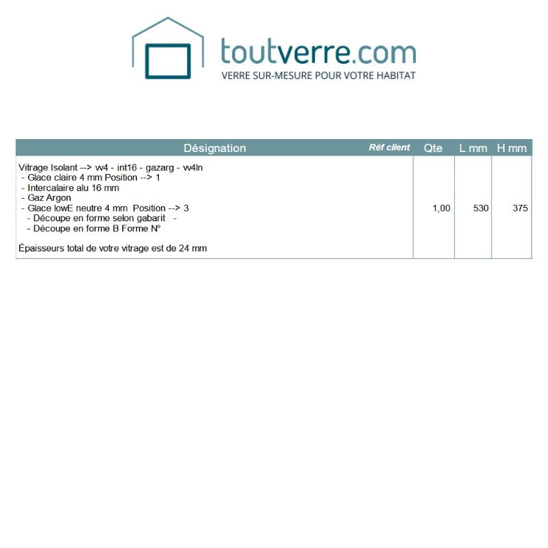 Devis sur mesure double vitrage sur gabarit