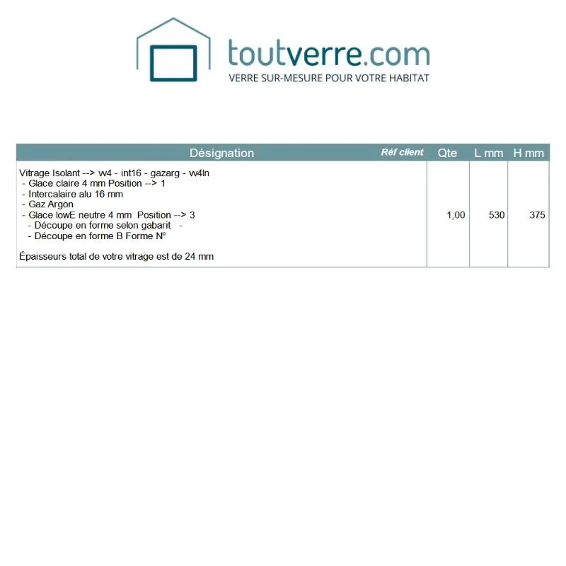 Devis sur mesure double vitrage sur gabarit