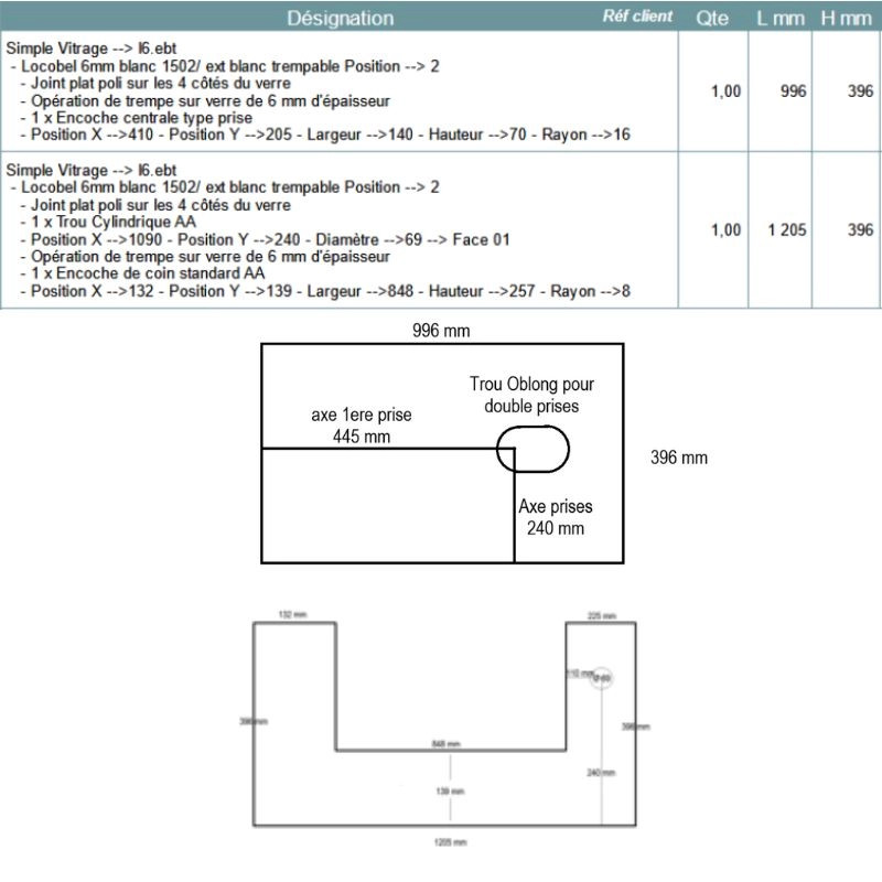 Devis verres trempés laqués blancs 6mm selon plans
