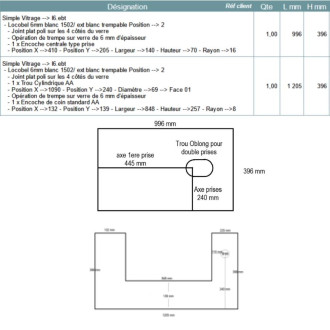 Devis verres trempés laqués blancs 6mm selon plans