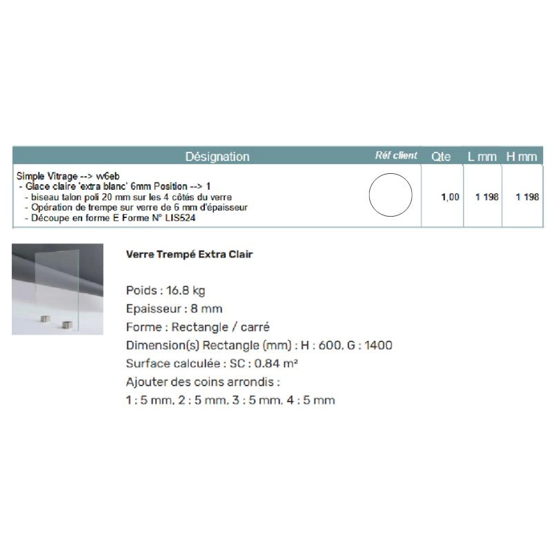 Devis verres trempés extra clair 6 et 8mm