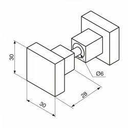 Double bouton de porte carré 30mm x 30mm finition chromé brillant