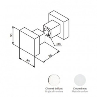 Double bouton de porte carré 30mm x 30mm finition chromé brillant