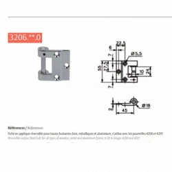 Paumelle chromé brillant pour feuillure 35 à 40mm 