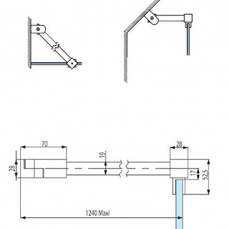 Barre raidisseur carrée articulée mur-verre